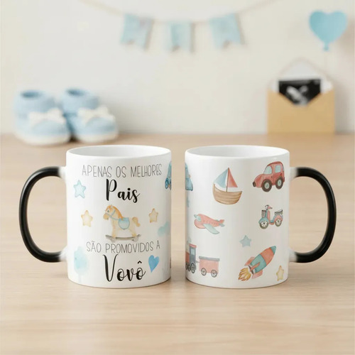 Caneca Mágica Revelação de Gravidez Papai Promovido a Vovô - Anúncio de Gravidez (Avós)