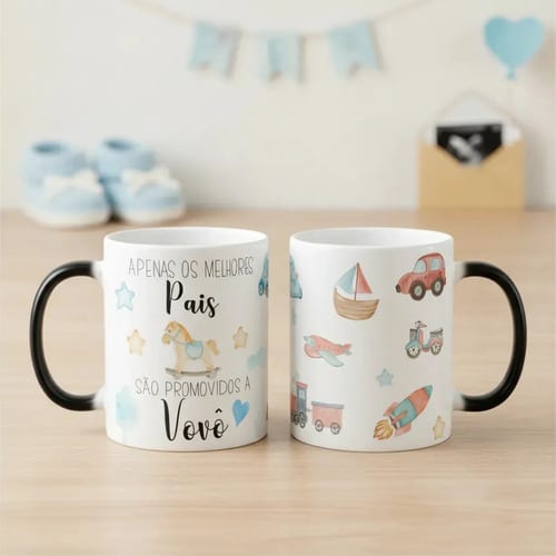 Caneca Mágica Revelação de Gravidez Papai Promovido a Vovô - Anúncio de Gravidez (Avô)