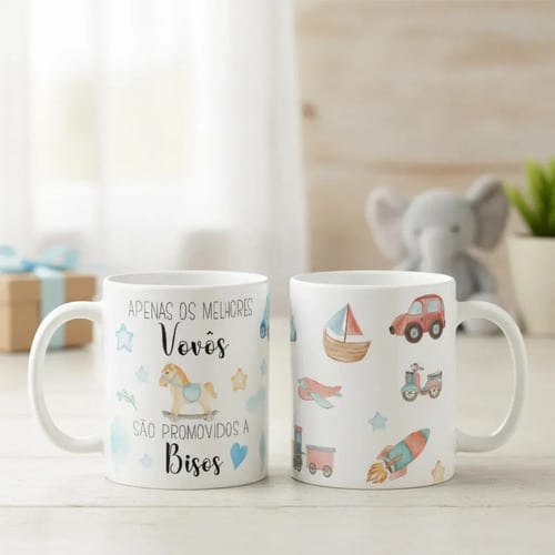 Caneca Presente Revelação de Gravidez Criativa Melhor Bisavô - Anúncio de Gravidez (Avós)