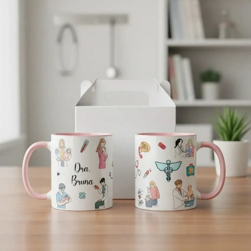 Caneca Presente Personalizado com Nome Pediatra Pediatria - Profissões (Médico(a))