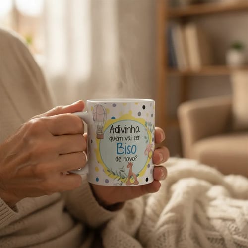 Caneca Especial Surpresa Revelar Nova Gravidez Família Biso