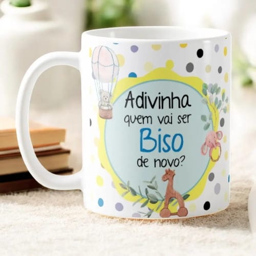 Caneca Especial Surpresa Revelar Nova Gravidez Família Biso