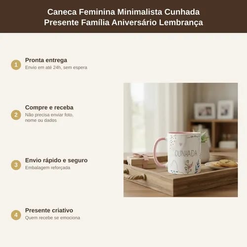 Caneca Feminina Minimalista Cunhada Presente para Família