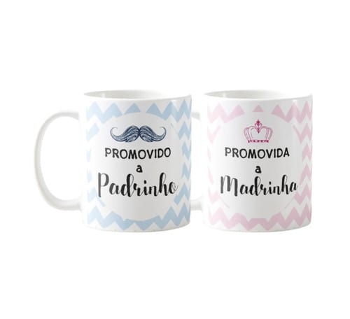 Kit Batismo Canecas Convite Batizado Padrinho e Madrinha
