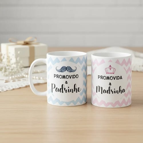 Kit Batismo Canecas Convite Batizado Padrinho e Madrinha - Batizado (Padrinho e Madrinha)