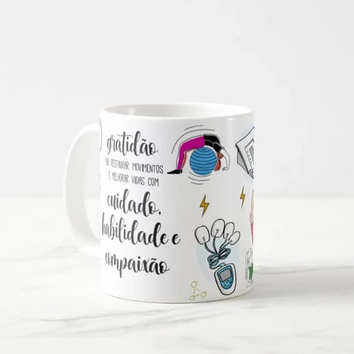Caneca Fisioterapeuta Pronta Entrega Presente Profissão Fisioterapia com Caixinha Branca