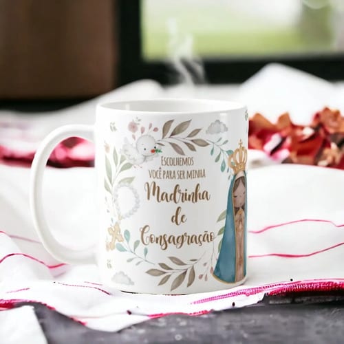 Caneca Madrinha de Consagração Presente Batizado com Nome
