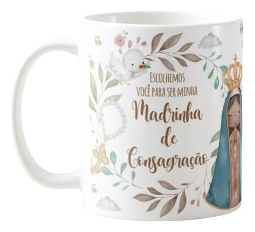 Caneca Madrinha de Consagração Presente Batizado com Nome - Batizado (Madrinha de Consagração)