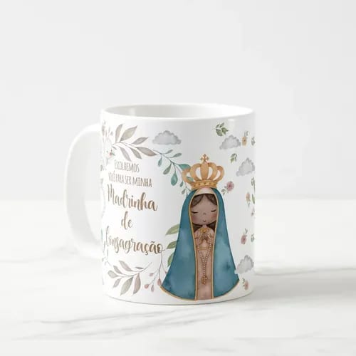 Caneca Madrinha de Consagração Presente Batizado com Nome