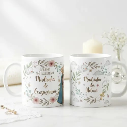 Caneca Madrinha de Consagração Presente Batizado com Nome - Batizado (Madrinha de Consagração)