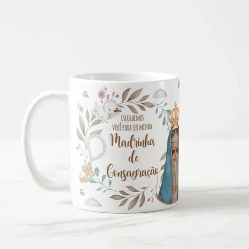 Caneca Madrinha de Consagração Presente Batizado com Nome