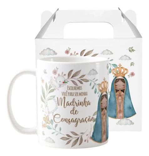 Caneca Madrinha de Consagração Presente Batizado com Nome