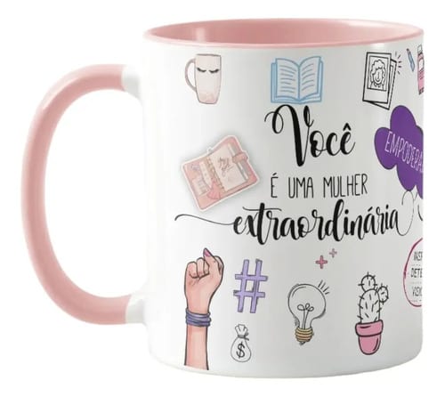 Caneca Personalizada Presente Dia Da Mulher Extraordinária Rosa Mulher Extraordinária