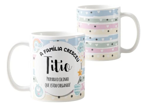 Kit Canecas Presente Gravidez Familia Cresceu Titio e Titia
