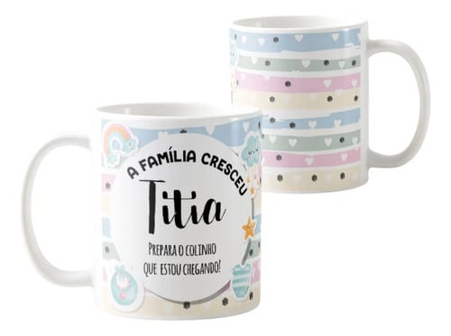 Kit Canecas Presente Gravidez Familia Cresceu Titio e Titia