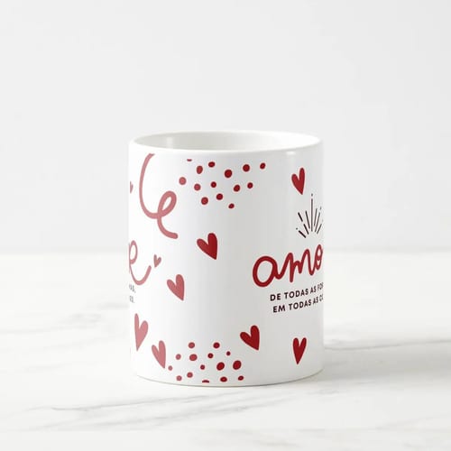 Kit Almofada e Caneca Romance de Corações Toda Forma de Amar