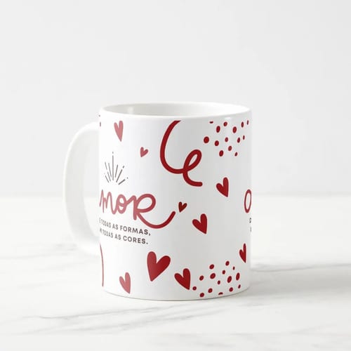 Kit Almofada e Caneca Romance de Corações Toda Forma de Amar
