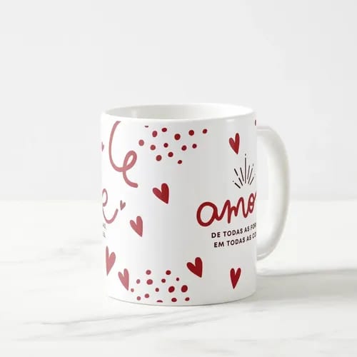 Kit Almofada e Caneca Romance de Corações Toda Forma de Amar