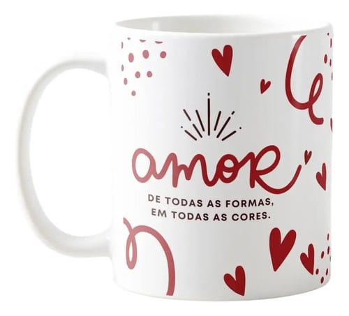 Kit Almofada e Caneca Romance de Corações Toda Forma de Amar