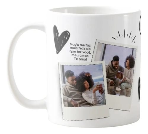 Kit Almofada E Caneca Casal Romântico Presente Namorados Branco Meu Amor É Teu - 2 Fotos