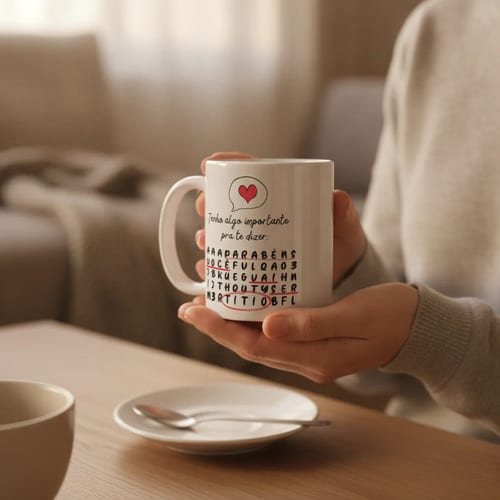 Caneca Caça Palavras Surpresa para Contar Gravidez a Titio