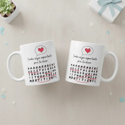 Caneca Caça Palavras Surpresa para Contar Gravidez a Titio - Anúncio de Gravidez (Tio)