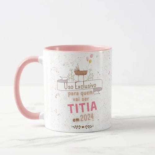 Caneca Presente Especial Revelação Quem Vai Ser Titia 2024 - Anúncio de Gravidez (Tia)