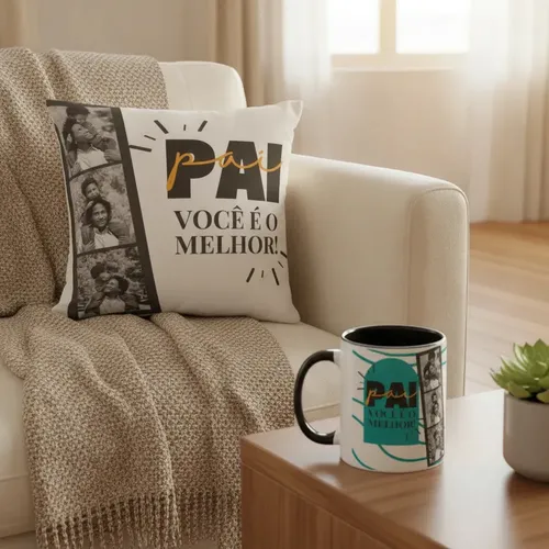 Kit Presente Dia dos Pais Caneca e Almofada com Foto - Família (Pai)