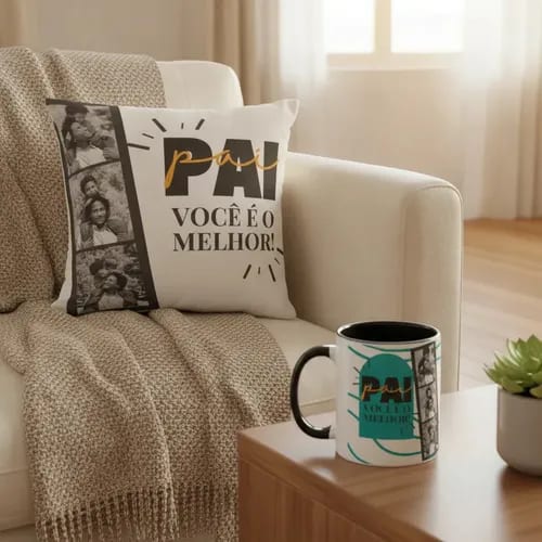 Kit Presente Dia dos Pais Caneca e Almofada com Foto - Família (Pai)