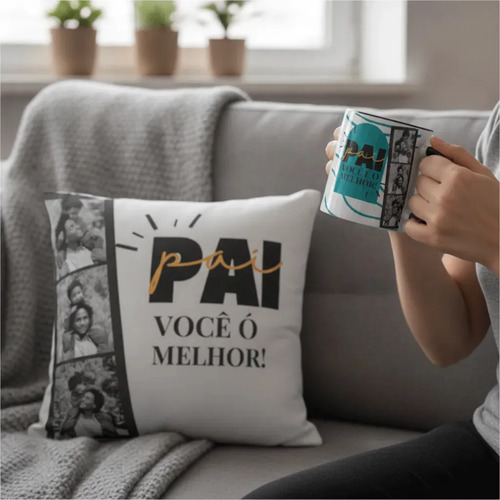 Kit Presente Dia dos Pais Caneca e Almofada com Foto