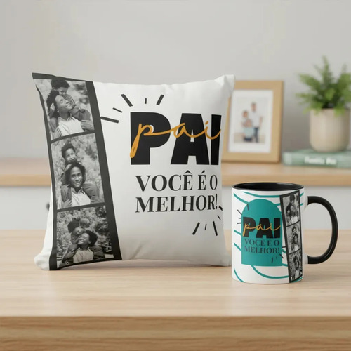 Kit Presente Dia dos Pais Caneca e Almofada com Foto