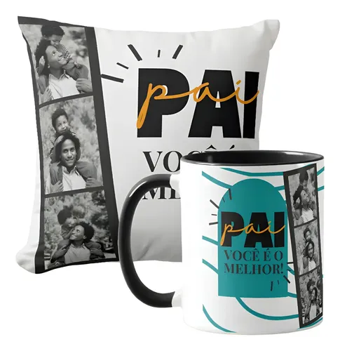 Kit Presente Dia dos Pais Caneca e Almofada com Foto
