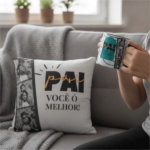 Kit Presente Dia dos Pais Caneca e Almofada com Foto