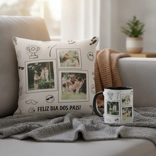Kit para o Dia dos Pais Caneca e Almofada Divertida com Foto