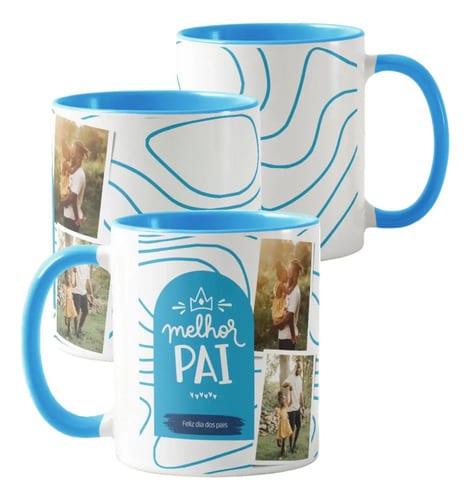 Kit Presente Dia dos Pais Caneca e Almofada Azul com Foto