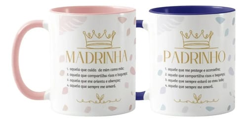 Kit 2 Canecas Presente Convite de Batismo Madrinha Padrinho