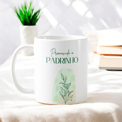 Conjunto Canecas Convite Padrinhos de Batismo Dinda e Dindo