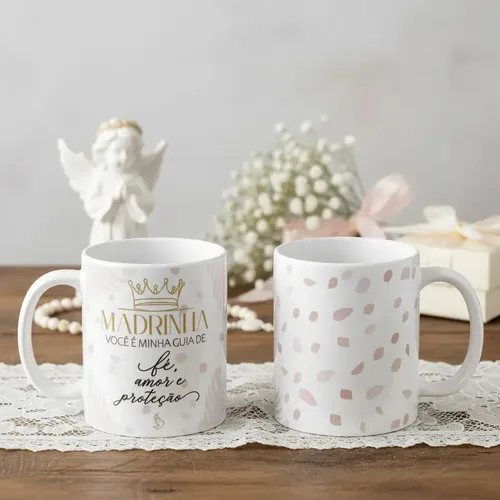 Caneca Personalizada Madrinha Presente Proteção e Amor - Batizado (Madrinha)