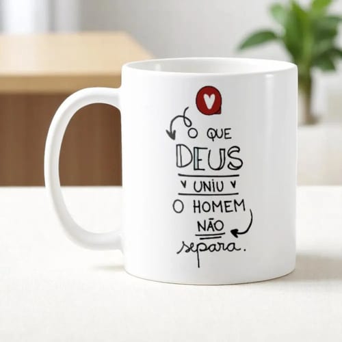 Kit Canecas Casal Cristão Presente com Frase Amor Deus Uniu