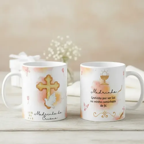 Caneca Cerâmica Presente Madrinha de Crisma Católica - Batizado (Madrinha de Crisma)