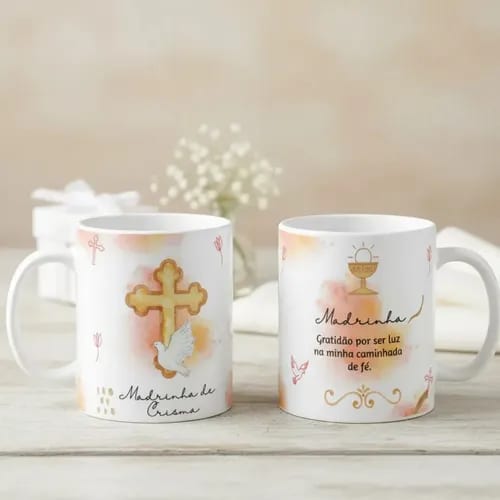 Caneca Cerâmica Presente Madrinha de Crisma Católica - Batizado (Madrinha de Crisma)