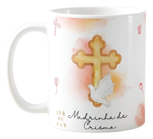 Caneca Cerâmica Presente Madrinha de Crisma Católica - Batizado (Madrinha de Crisma)