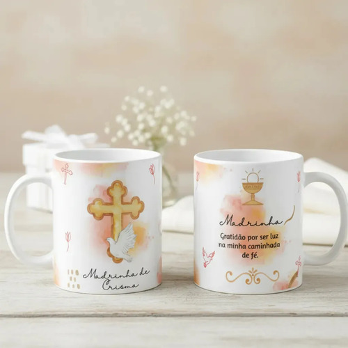 Caneca Cerâmica Presente Madrinha de Crisma Católica - Batizado (Madrinha de Crisma)