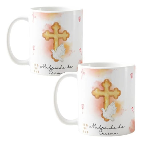 Kit 2 Canecas Cerâmica Madrinha de Crisma Presente Lembrança Católica Especial - Religioso (Madrinha)