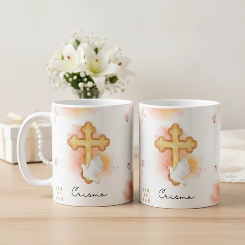 Kit 2 Canecas Cerâmica Crismando Presente Crisma Católica Lembrança Batismo - Religioso (Crismando)