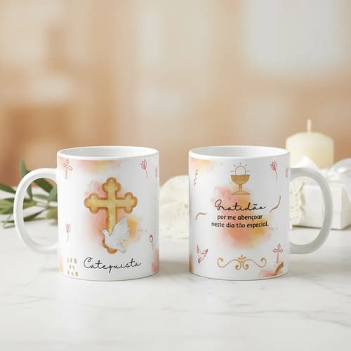 Caneca Cerâmica Catequista Presente Crismando Católica - Batizado (Catequista)