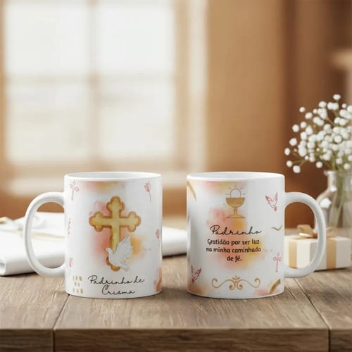 Caneca Cerâmica Presente Padrinho de Crisma Católica - Batizado (Padrinho de Crisma)