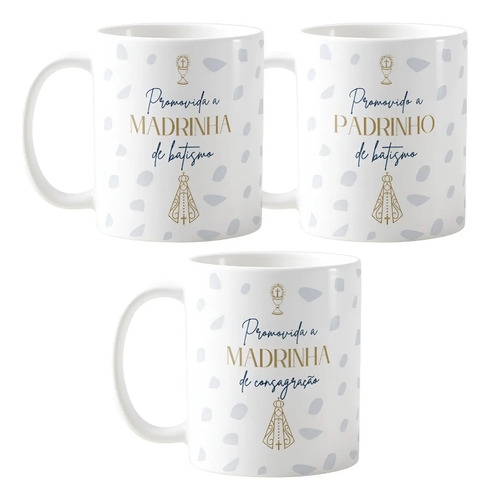 Kit 3 Caneca Personalizada Convite Padrinhos de Consagração | Lembrança de Batismo