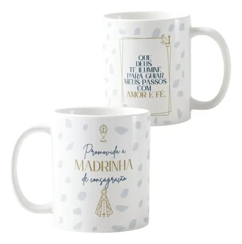 Kit 3 Caneca Personalizada Convite Padrinhos de Consagração | Lembrança de Batismo