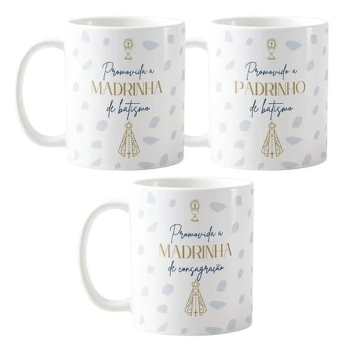 Kit 3 Caneca Personalizada Convite Padrinhos de Consagração | Lembrança de Batismo